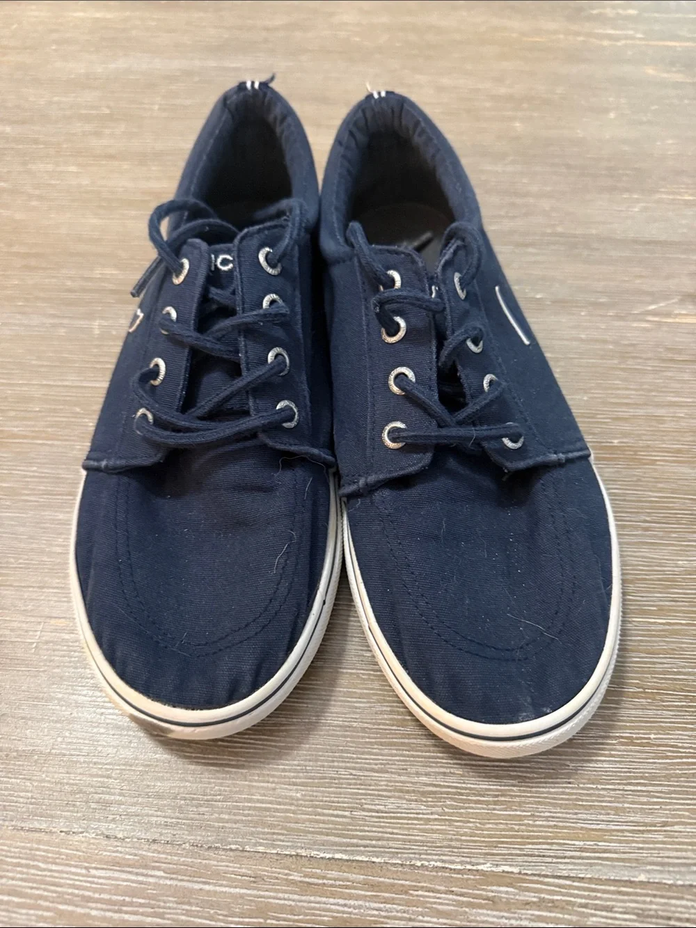 Nautica Navy Canvas Kids Sneakers with Brown Heel Patch